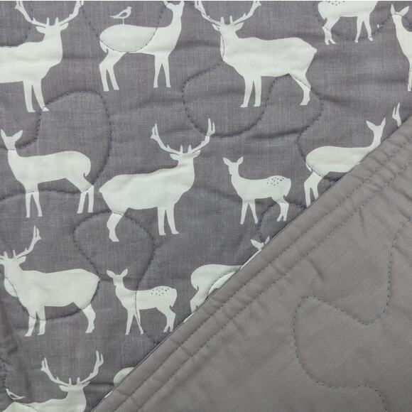 NEW BABY BLANKET Handmade Quilted Cotton 35x42 Reversible Gray Deer Fawn Fabric - Picture 3 of 6